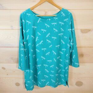 M Mac Vermont Country Store Women's size L Dragonfly Print Top Teal Blue-Green